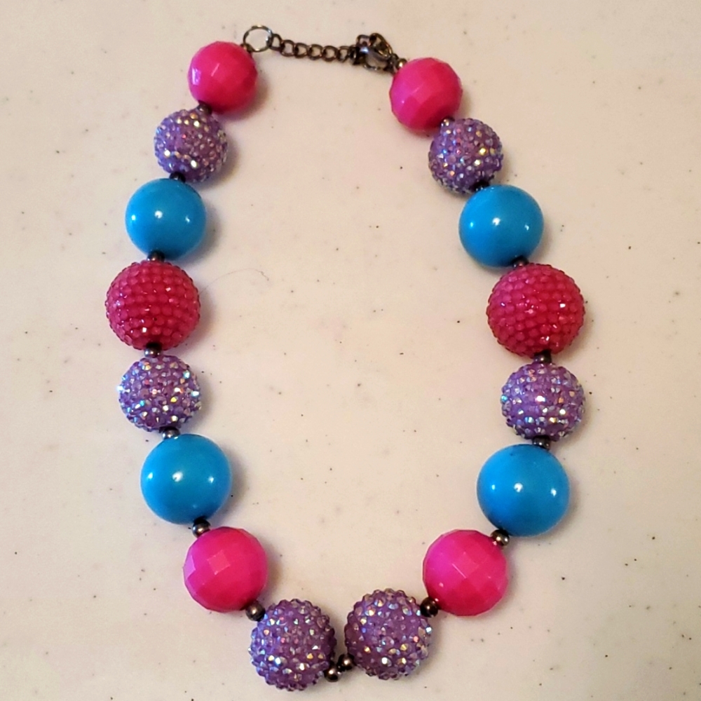 Necklace 18" bead rhinestone bling
